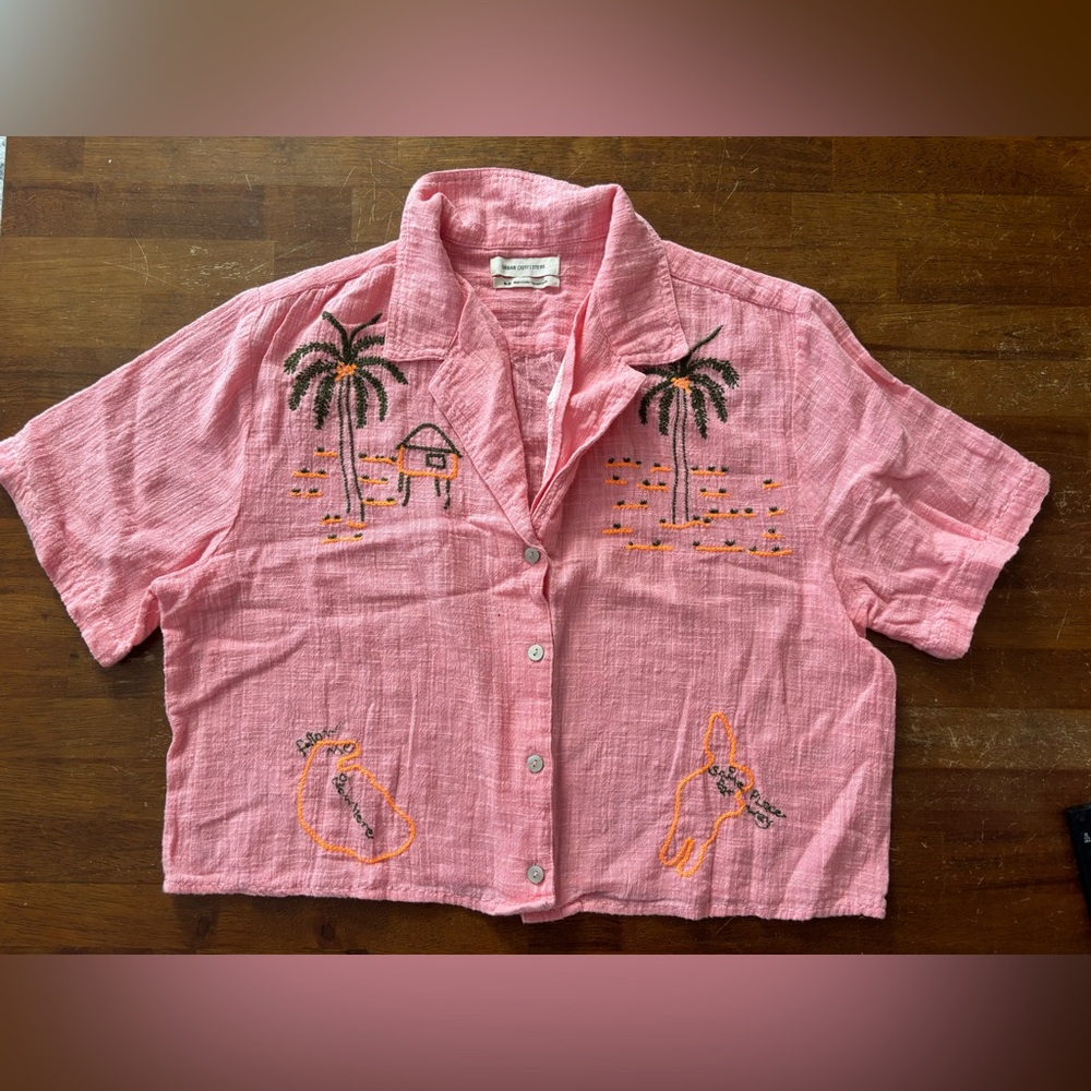Urban Outfitters Pink Embroidered Crop Top